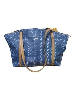 Relic Blue Printed Tote Bag with Tan Straps